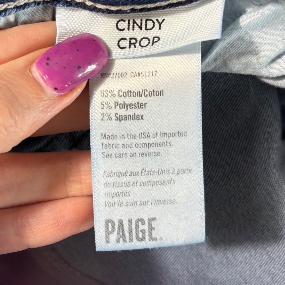 PAIGE Cindy Crop High Rise Striaght Leg Jeans Blue Denim Size 31 - Picture 5 of 5